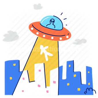 alien, abduction, city, building, space ship, ufo, spaceship